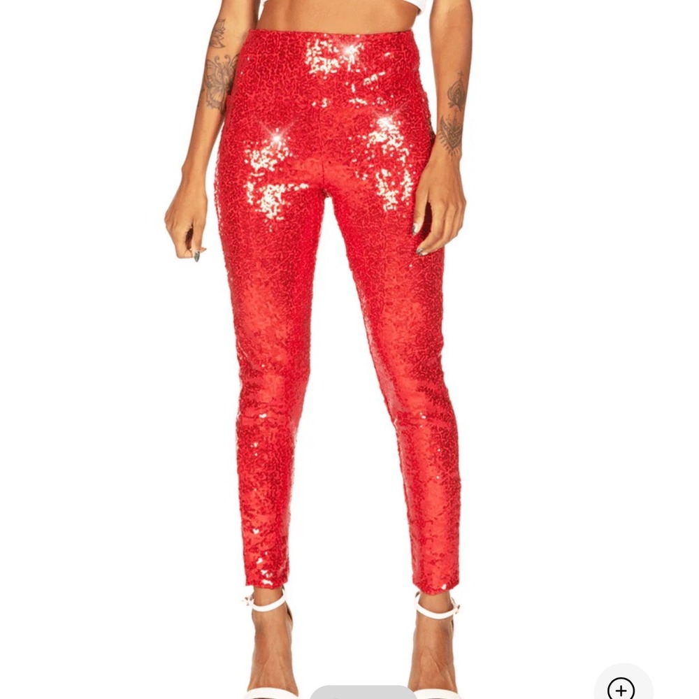 NEW Tipsy Elves Sparkling Red Sequin High Waisted Skinny Pants -‎ XL